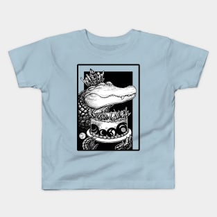 Alligator & Crystal Cake - Black Outlined Version Kids T-Shirt